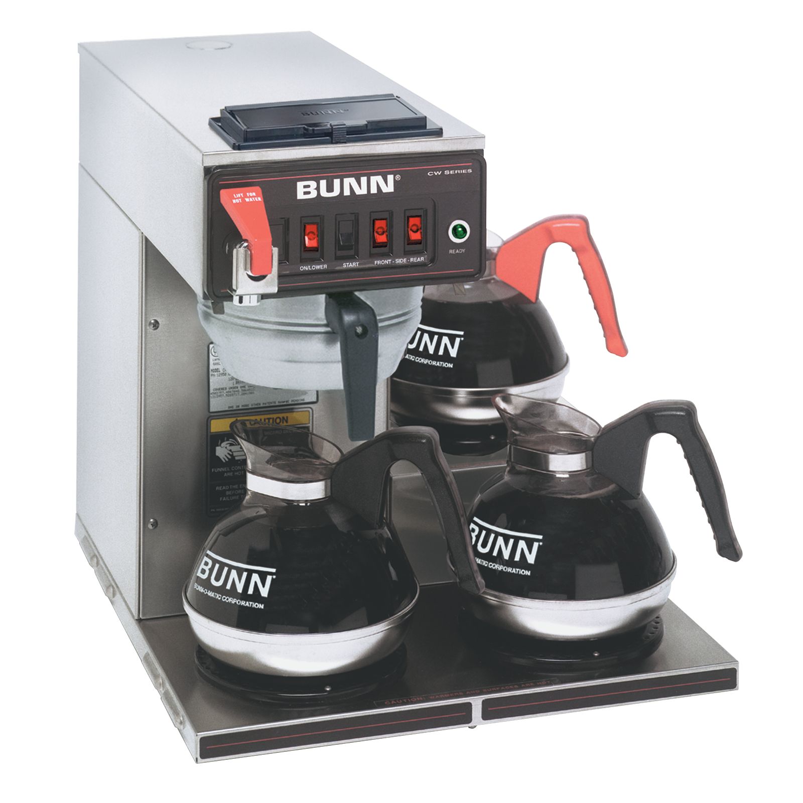 Bunn 12950.0217 CWTF15-3 Automatic 12 Cup Coffee Brewer with 2 Upper  Warmers, 1 Lower Warmer, and Stainless Steel Funnel - 120V