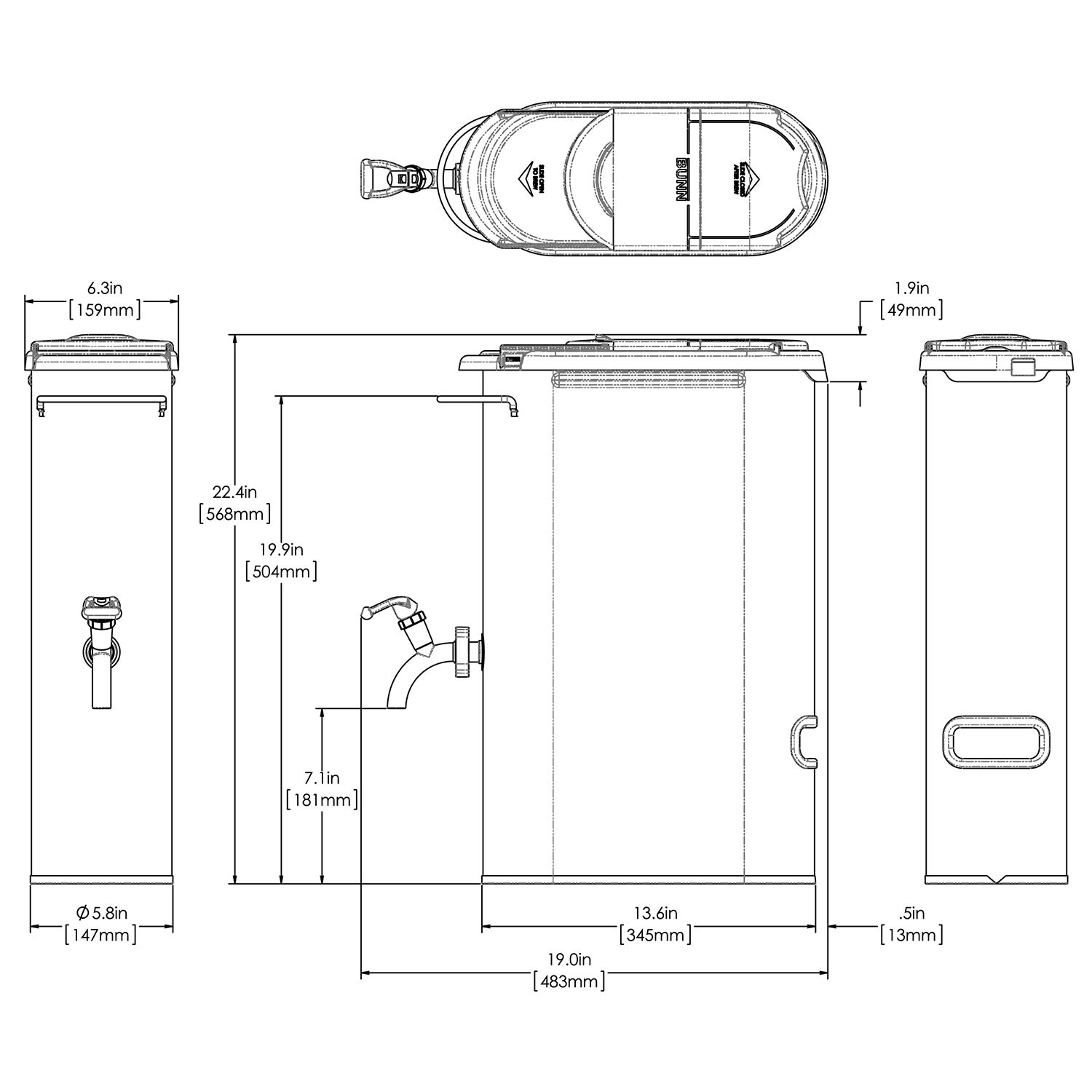 TDO-N-3.5 Dispenser, w/Brew Thru Lid - Serving & Holding - BUNN ...